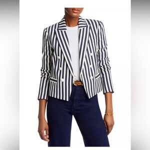 L'Agence Striped Navy & White Double-Breasted Blazer